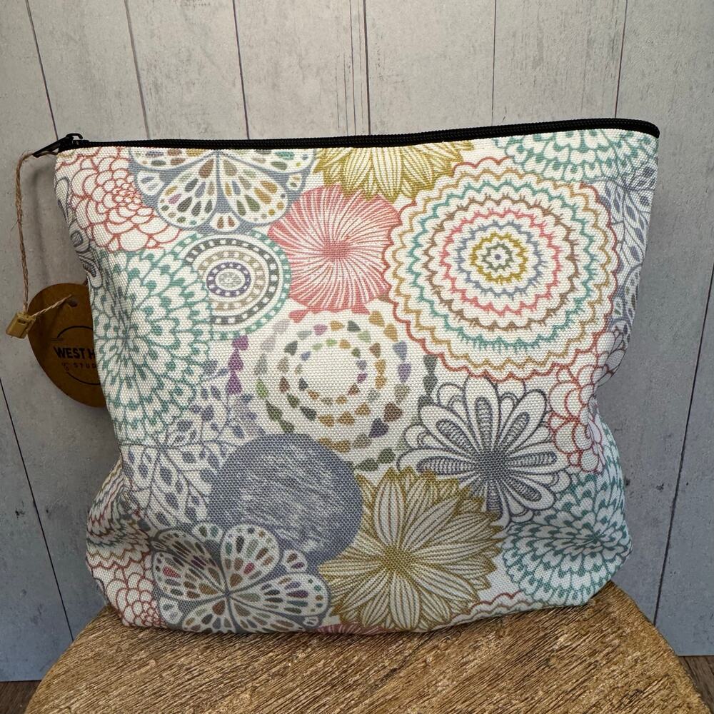 Makeup Bag Flowers Bag Artist Pouch White Gray Pink Flowers FAST SHIP 8 x 7.5
